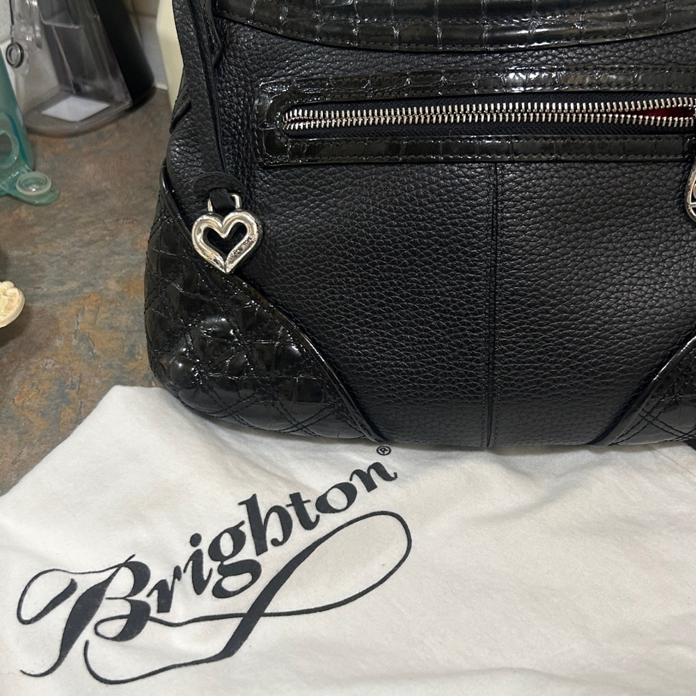 Brighton Black Women's Leather Shoulder Bag with Heart Charm - Picture 5 of 14